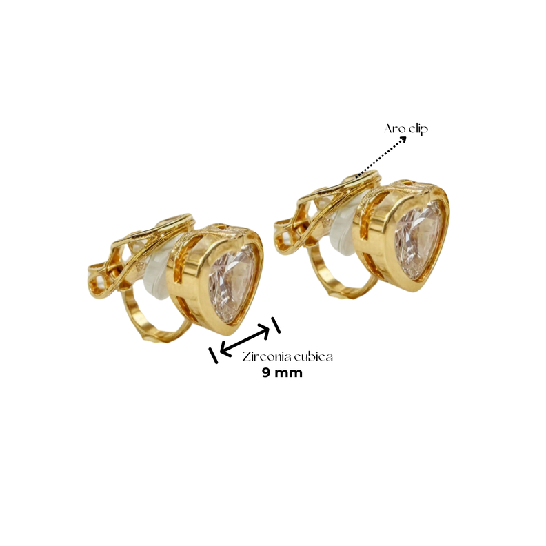 Aros Sin Perforacion corazon punto de luz bañado En Oro 18k-3