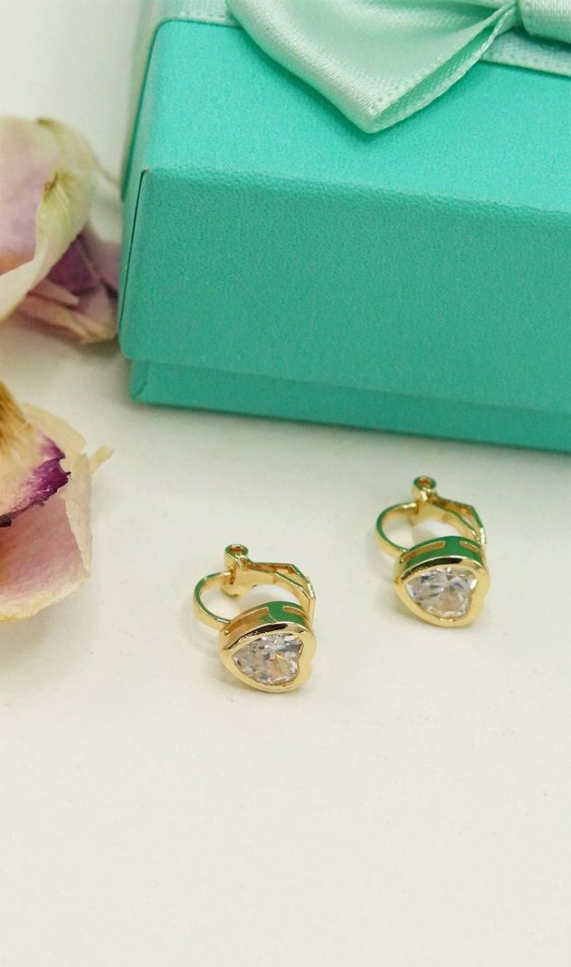 Aros Sin Perforacion corazon punto de luz bañado En Oro 18k-7