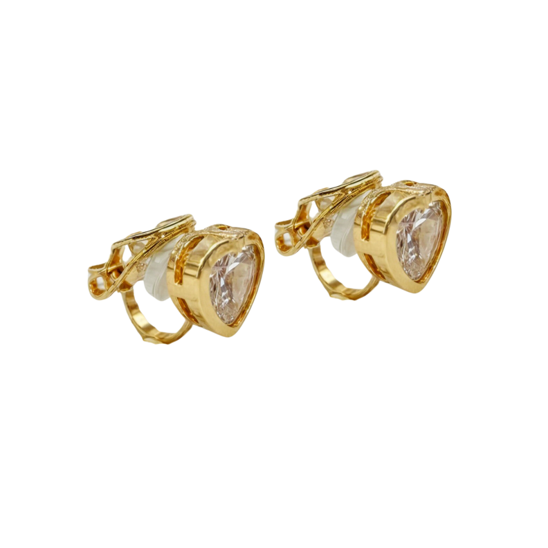Aros Sin Perforacion corazon punto de luz bañado En Oro 18k-8