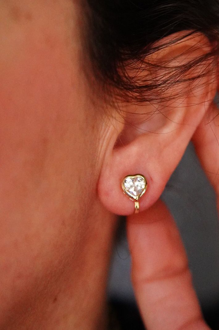 Aros Sin Perforacion corazon punto de luz bañado En Oro 18k-9