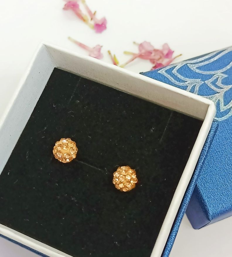 Aros Punto Luz Acero Bola Fuego rosa Chapado Oro-1