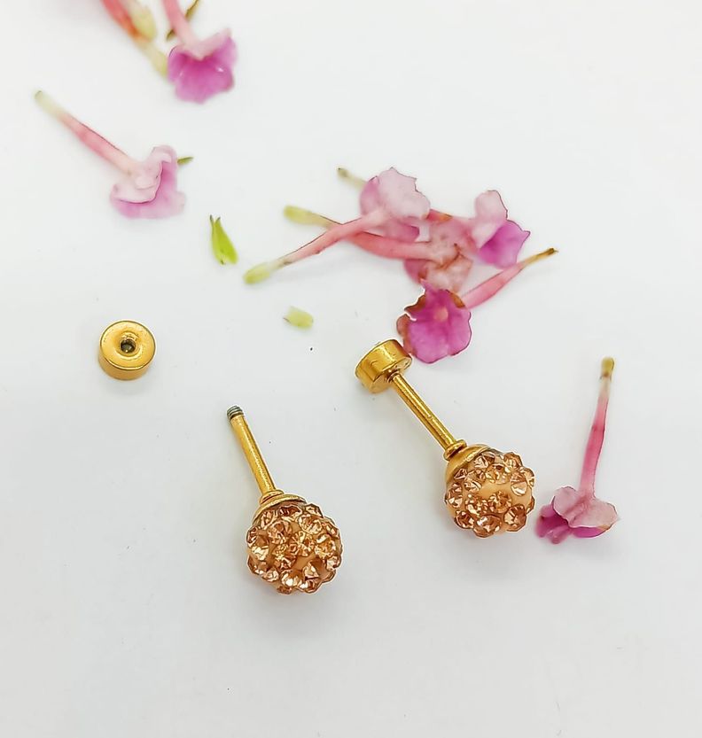 Aros Punto Luz Acero Bola Fuego rosa Chapado Oro-2