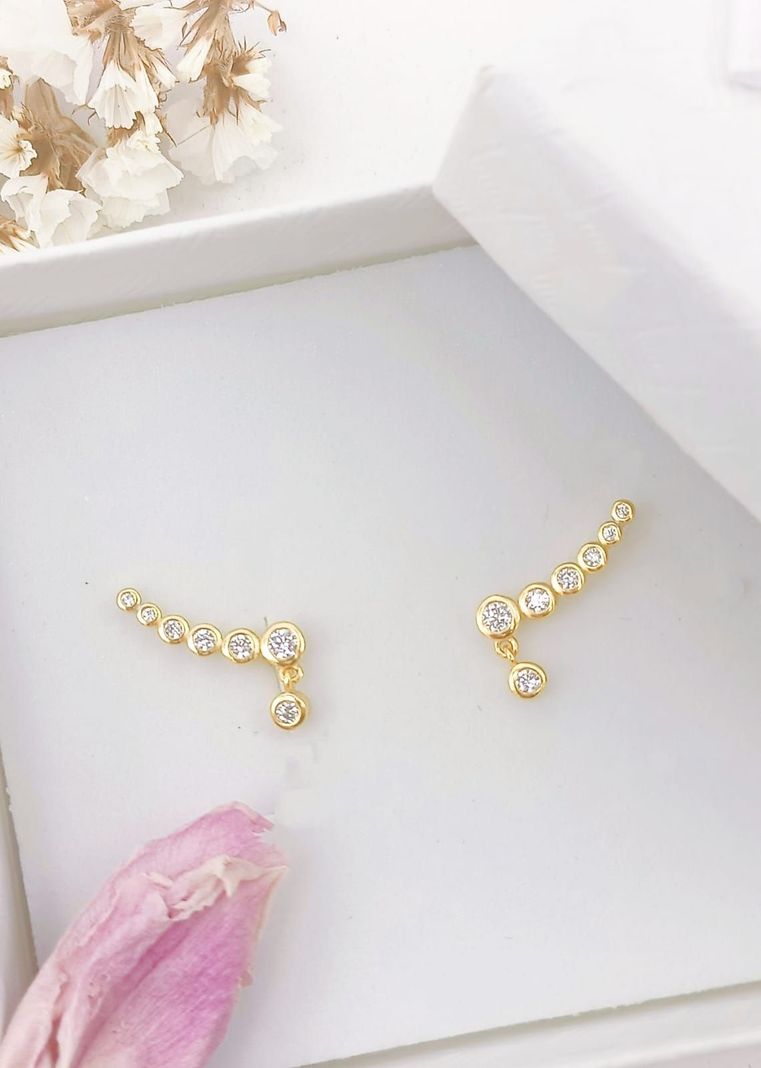 Aros Trepadores modelo Constelación Plata S925 Chapado En Oro 18k-1