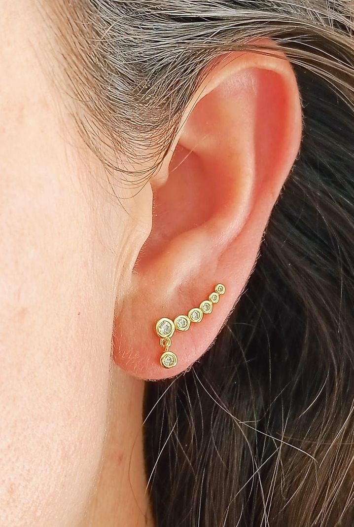 Aros Trepadores modelo Constelación Plata S925 Chapado En Oro 18k-2