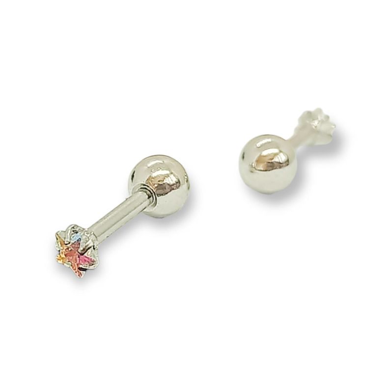 Aros Punto de Luz Acero Inoxidable Tornasol Zirconio Estrella 3mm-4