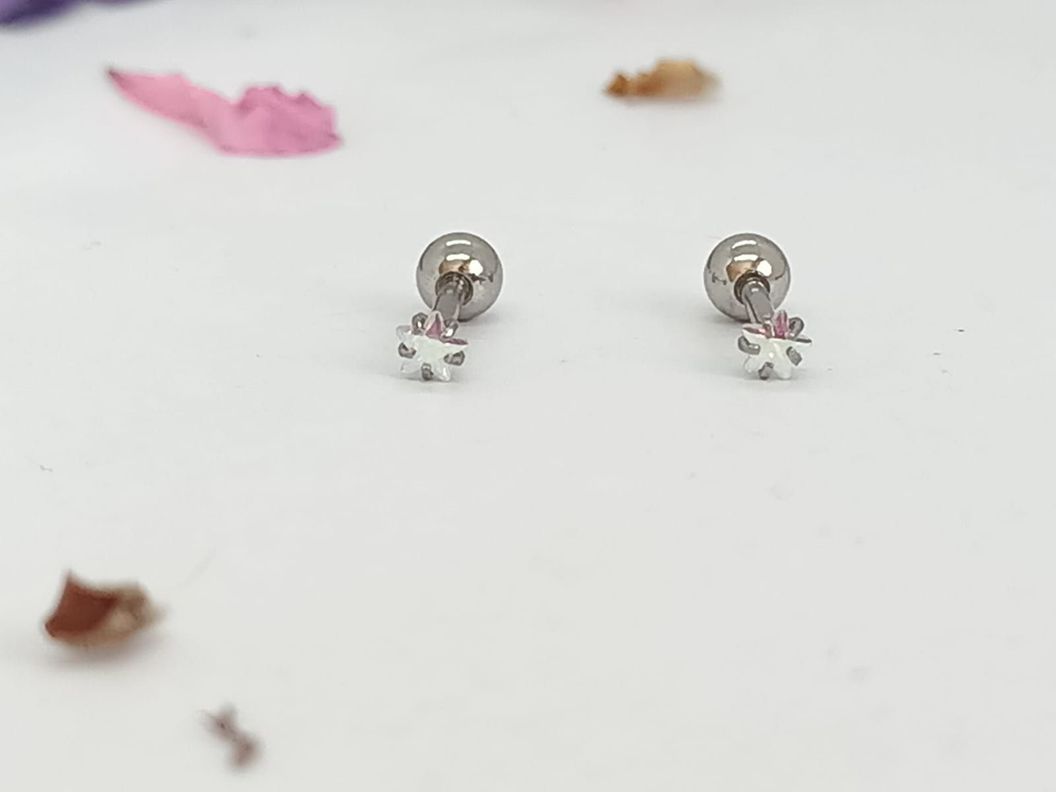 Aros Punto de Luz Acero Inoxidable Tornasol Zirconio Estrella 3mm-3