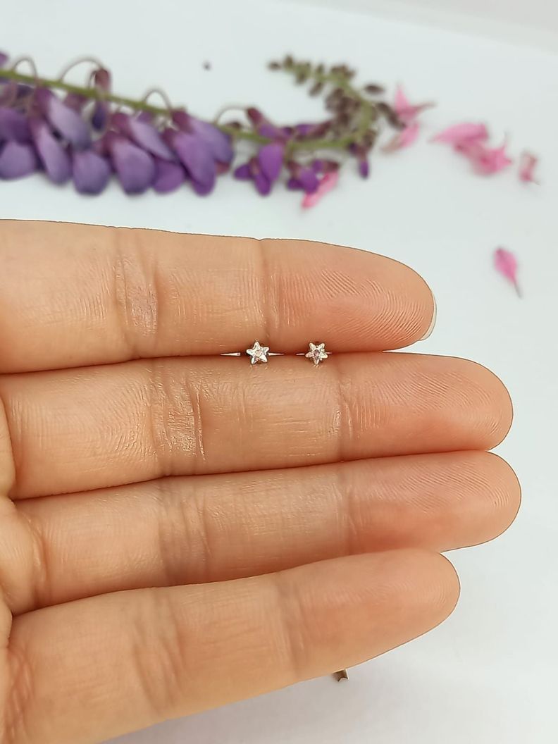 Aros Punto de Luz Acero Inoxidable Tornasol Zirconio Estrella 3mm-6