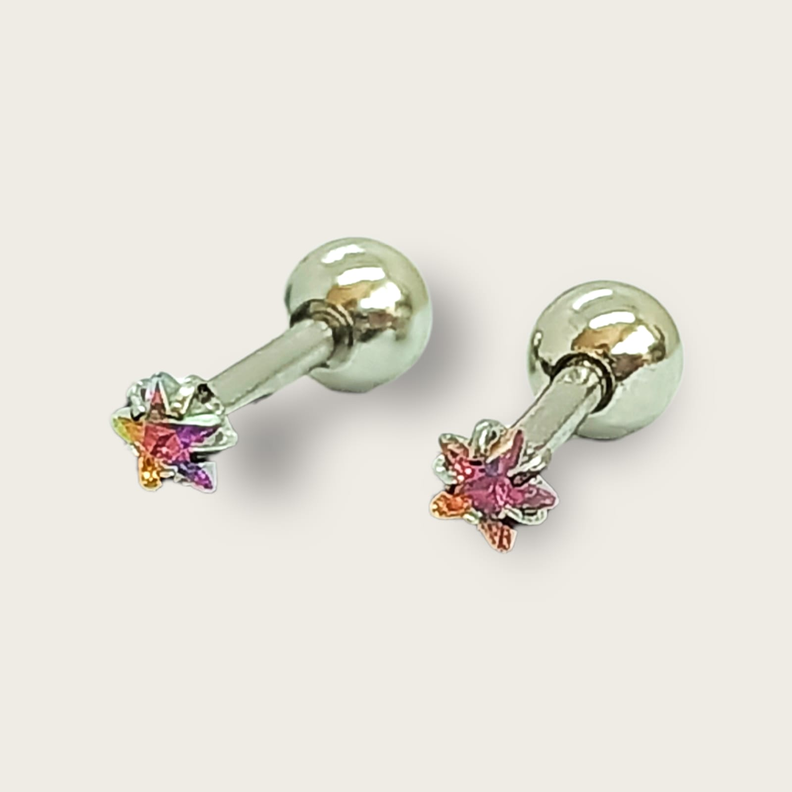 Aros Punto de Luz Acero Inoxidable Tornasol Zirconio Estrella 3mm-0