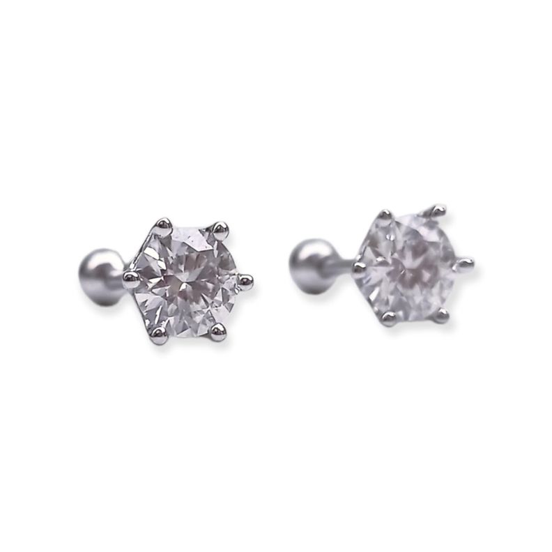 Aros Punto Luz 5mm Piercing Plata 925 Moissanita Certificada-0