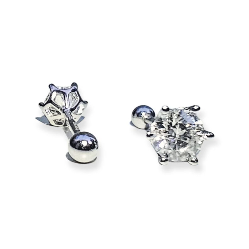 Aros Punto Luz 5mm Piercing Plata 925 Moissanita Certificada-3