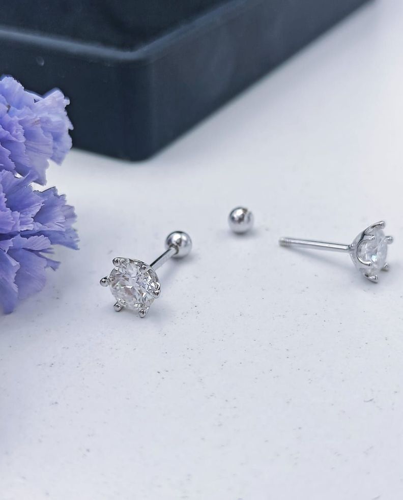 Aros Punto Luz 5mm Piercing Plata 925 Moissanita Certificada-4