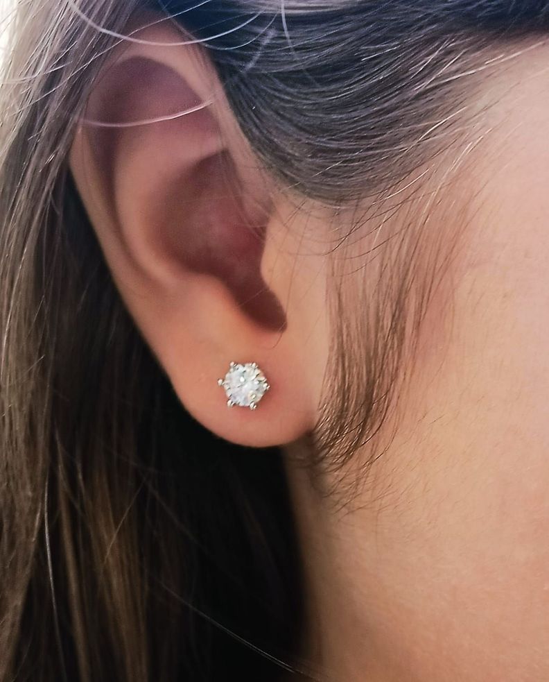 Aros Punto Luz 5mm Piercing Plata 925 Moissanita Certificada-5