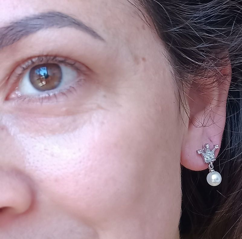 Pendientes Seguridad Hipoalergénicos Corona con perla-5