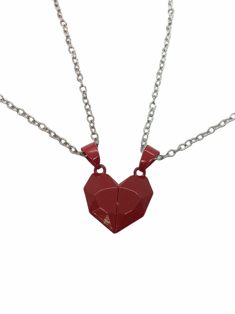 Colgante Doble Corazon Imantado Parejas amigos Rojo
