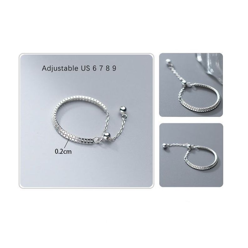 Anillo ajustable en plata fina ley S925 chapado en oro blanco 18kl Cadena lisa-2