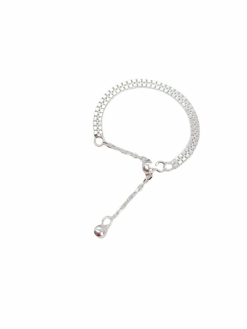 Anillo ajustable en plata fina ley S925 chapado en oro blanco 18kl Cadena lisa-0
