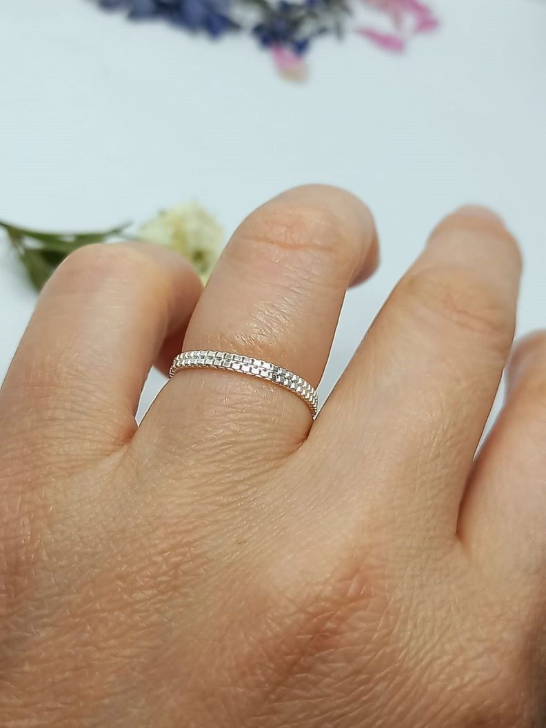 Anillo ajustable en plata fina ley S925 chapado en oro blanco 18kl Cadena lisa-1