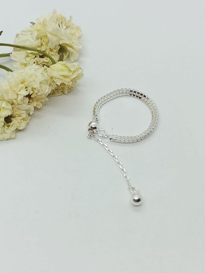Anillo ajustable en plata fina ley S925 chapado en oro blanco 18kl Cadena lisa-3
