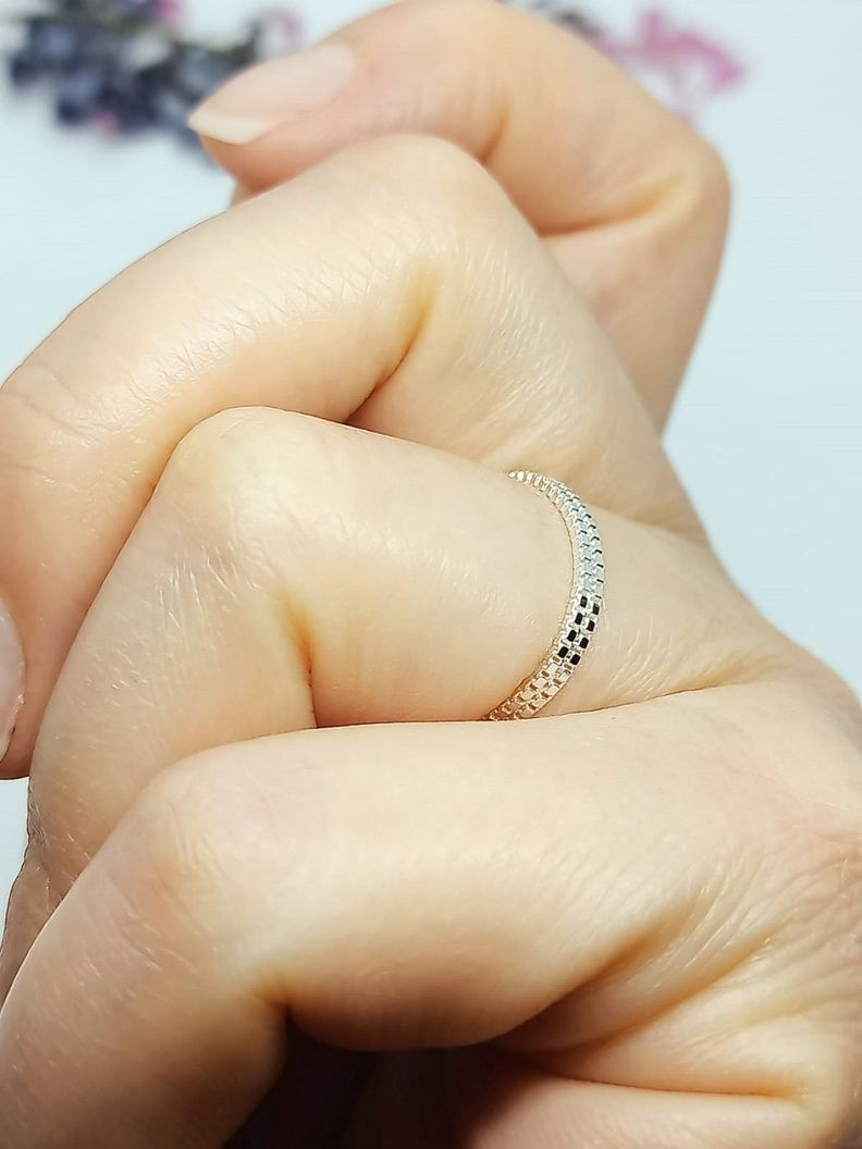 Anillo ajustable en plata fina ley S925 chapado en oro blanco 18kl Cadena lisa-4
