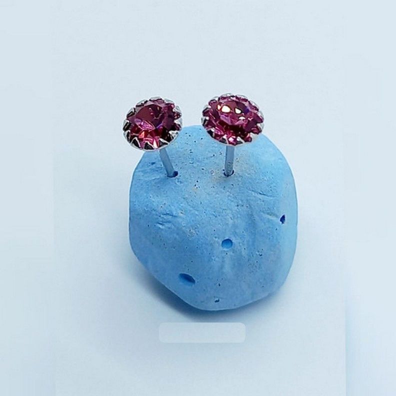 Pendientes Rosado puntos De luz 5mm Plata fina ley S925-4