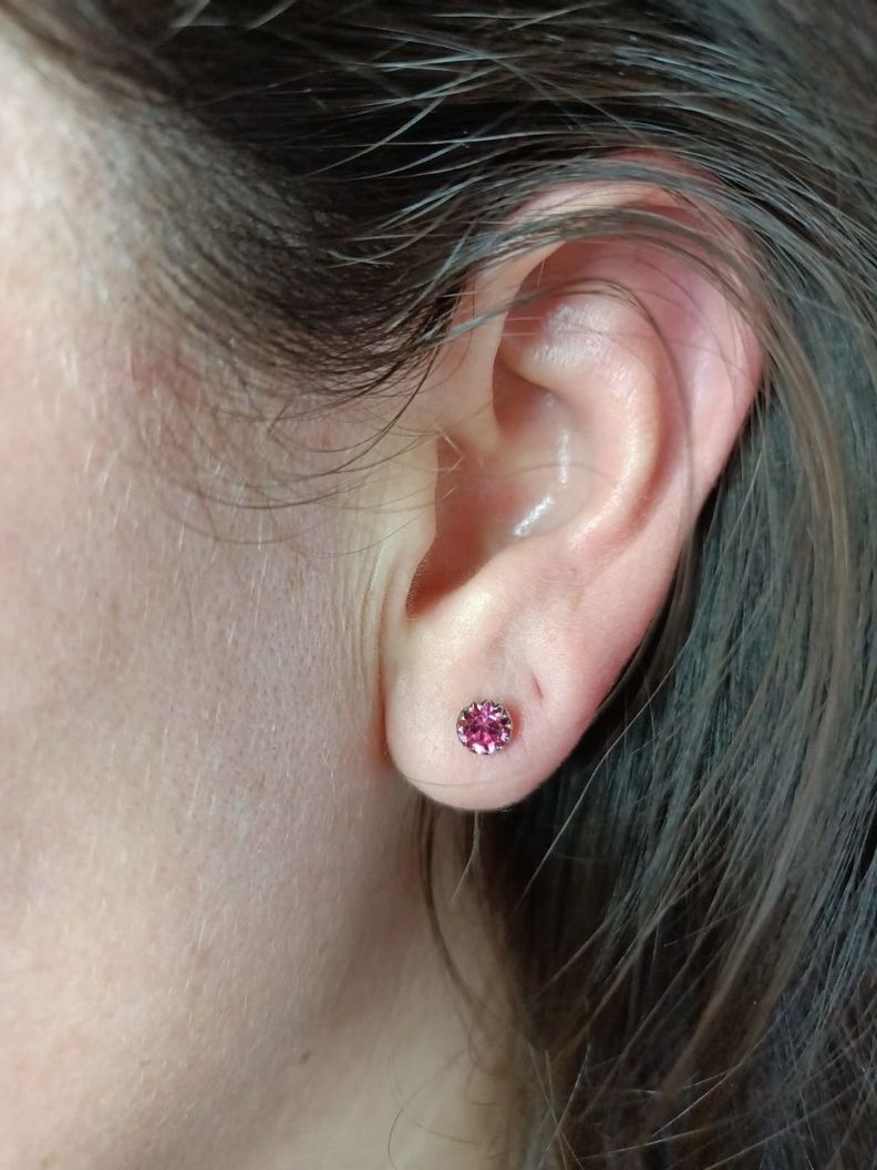 Pendientes Rosado puntos De luz 5mm Plata fina ley S925-3