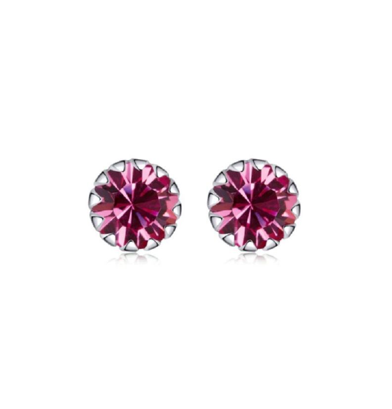 Pendientes Rosado puntos De luz 5mm Plata fina ley S925-0