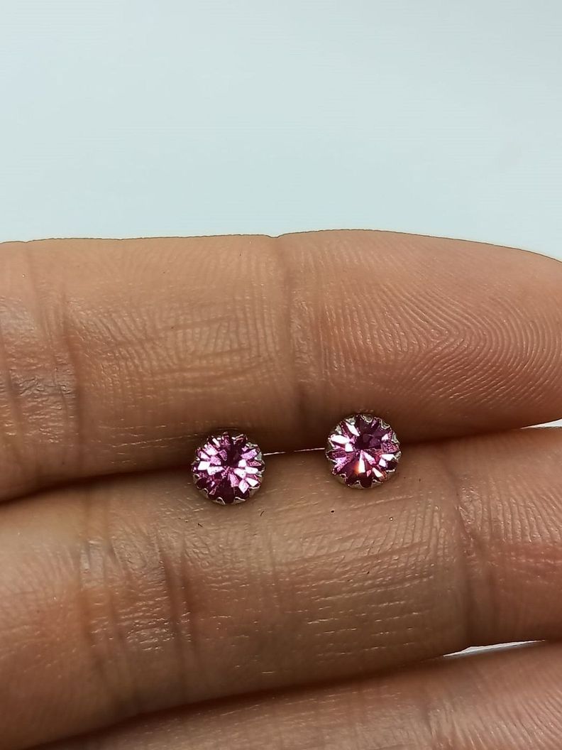Pendientes Rosado puntos De luz 5mm Plata fina ley S925-2