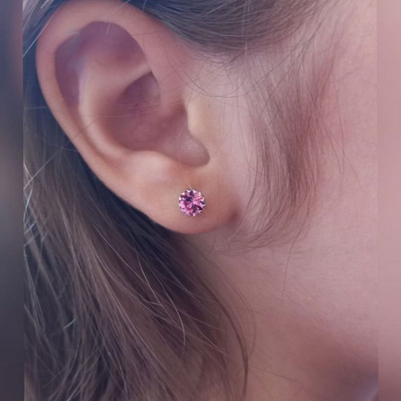 Pendientes Rosado puntos De luz 5mm Plata fina ley S925-1