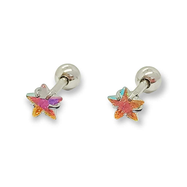 Aros Punto de Luz Acero Inoxidable Tornasol Zirconio Estrella 5mm-0