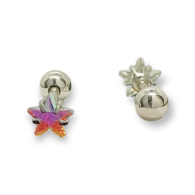 Aros Punto de Luz Acero Inoxidable Tornasol Zirconio Estrella 5mm-3