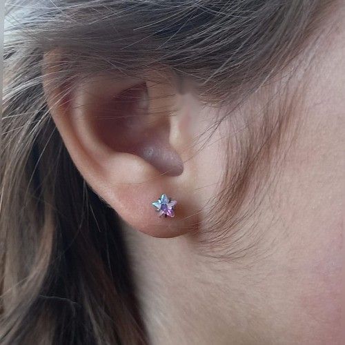 Aros Punto de Luz Acero Inoxidable Tornasol Zirconio Estrella 5mm-2