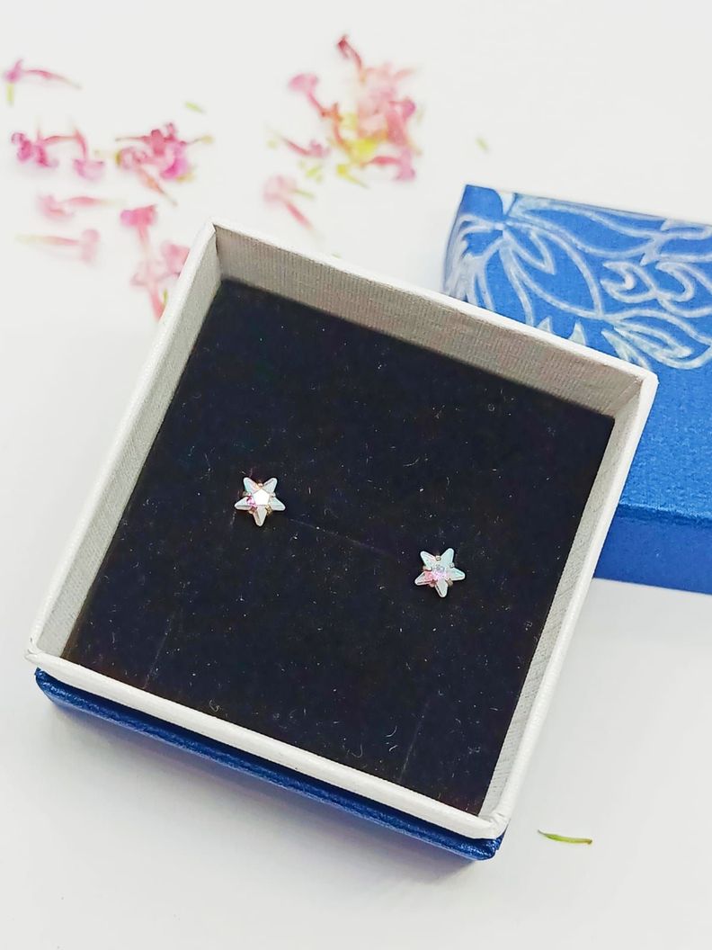 Aros Punto de Luz Acero Inoxidable Tornasol Zirconio Estrella 5mm-1
