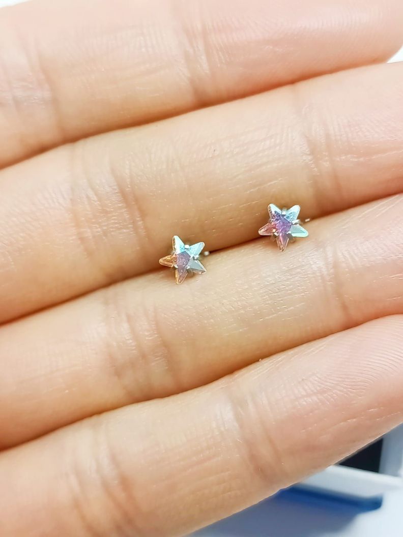 Aros Punto de Luz Acero Inoxidable Tornasol Zirconio Estrella 5mm-4