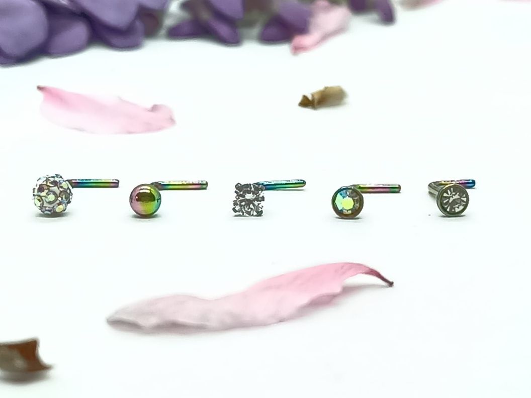 Set 5 Piercing multicolor Acero Quirúrgico Nariz Zirconia Nostril Tipo L-3