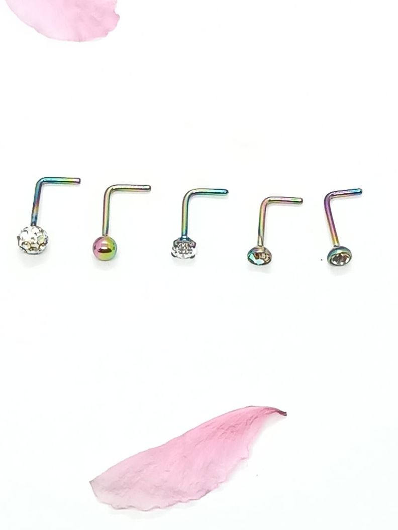 Set 5 Piercing multicolor Acero Quirúrgico Nariz Zirconia Nostril Tipo L-4