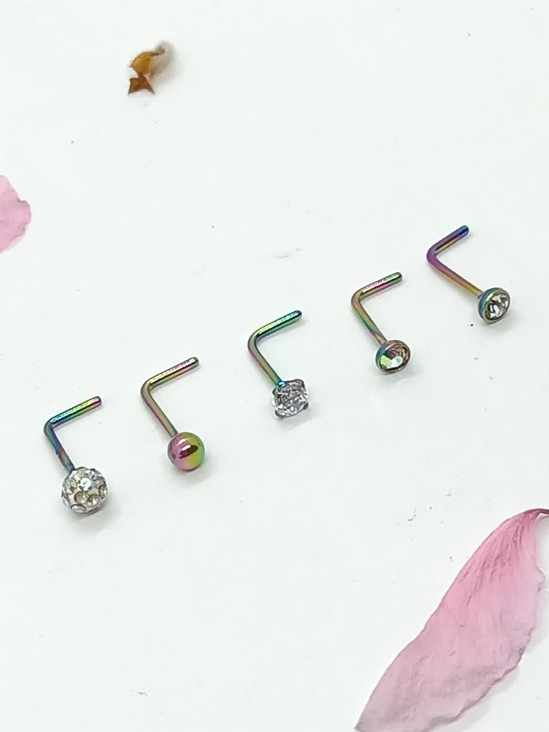 Set 5 Piercing multicolor Acero Quirúrgico Nariz Zirconia Nostril Tipo L-5