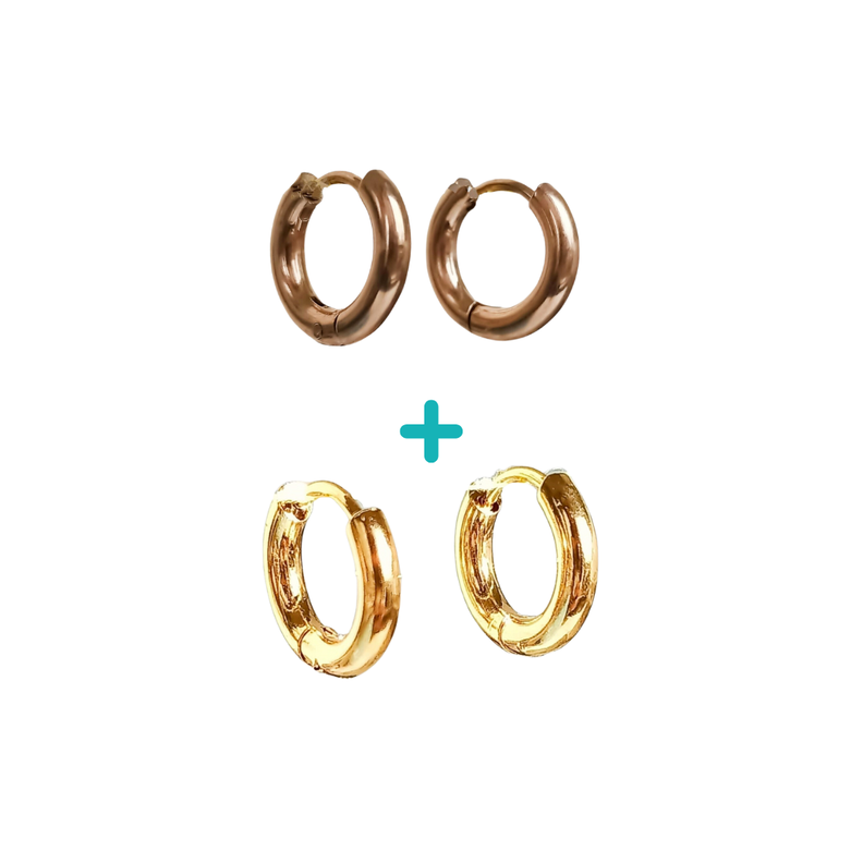 Pack 2 Par De Argollas Piercing Orejas Chapadas En Oro 18k-0
