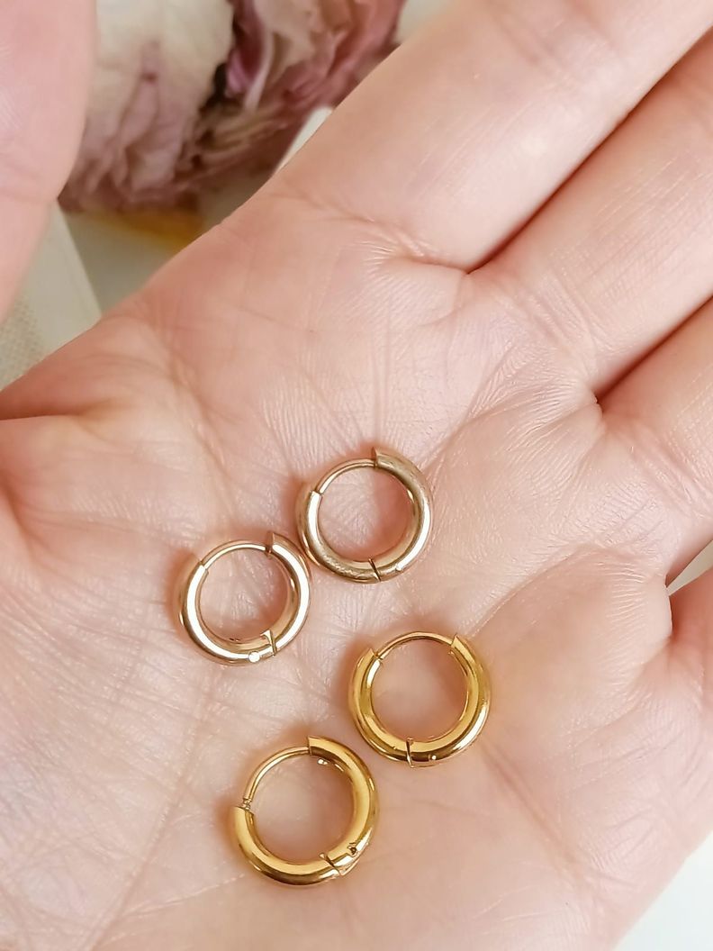 Pack 2 Par De Argollas Piercing Orejas Chapadas En Oro 18k-4
