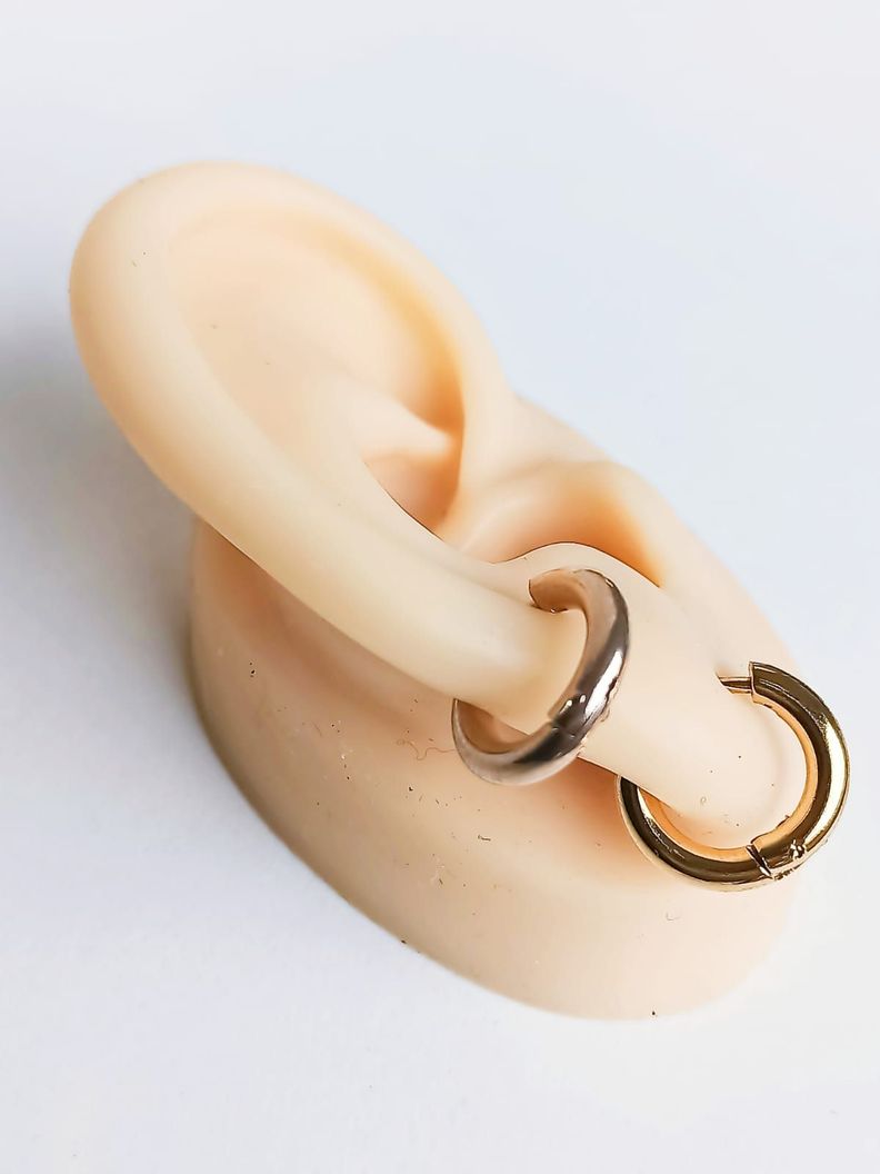 Pack 2 Par De Argollas Piercing Orejas Chapadas En Oro 18k-5