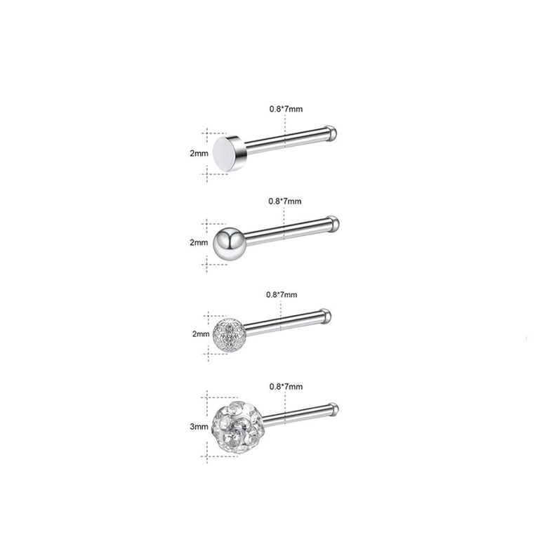 Set 4 Piercing Acero Inoxidable Nariz Zirconia Nostril Punk-3