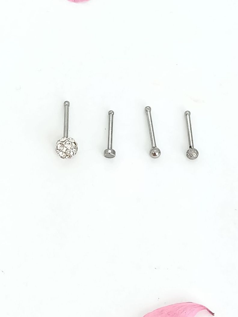 Set 4 Piercing Acero Inoxidable Nariz Zirconia Nostril Punk-5