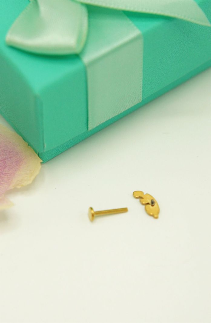 Piercing Labret Titanio Astm F136 G23 Hoja Chapada En Oro-1