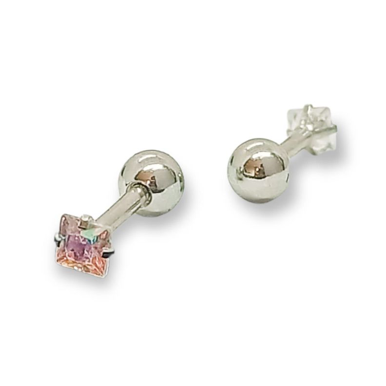 Aros Punto de Luz Acero Inoxidable Tornasol Zirconio Cuadrado 3mm-3