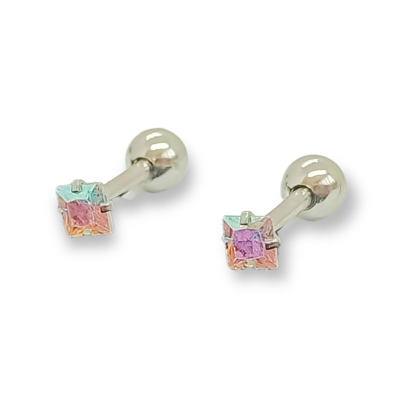 Aros Punto de Luz Acero Inoxidable Tornasol Zirconio Cuadrado 3mm-0