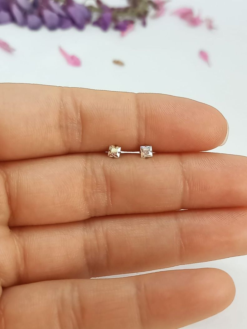 Aros Punto de Luz Acero Inoxidable Tornasol Zirconio Cuadrado 3mm-4