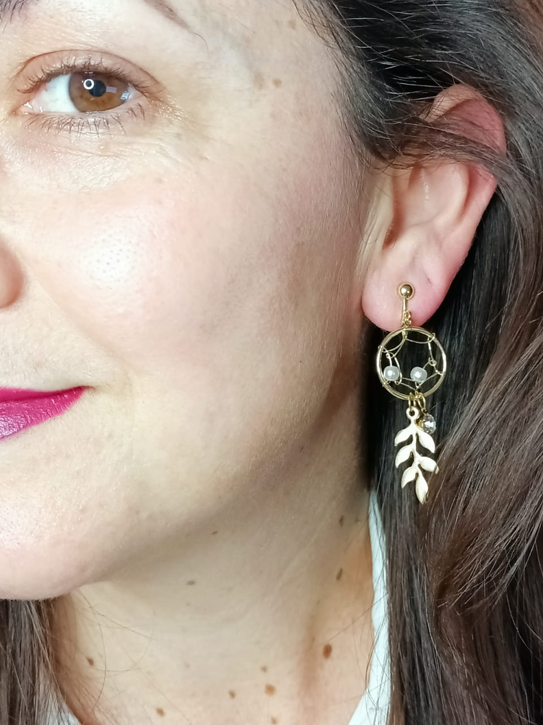 Aros aretes pendientes sin hoyos sin perforaciones atrapasueños perla zirconia-2