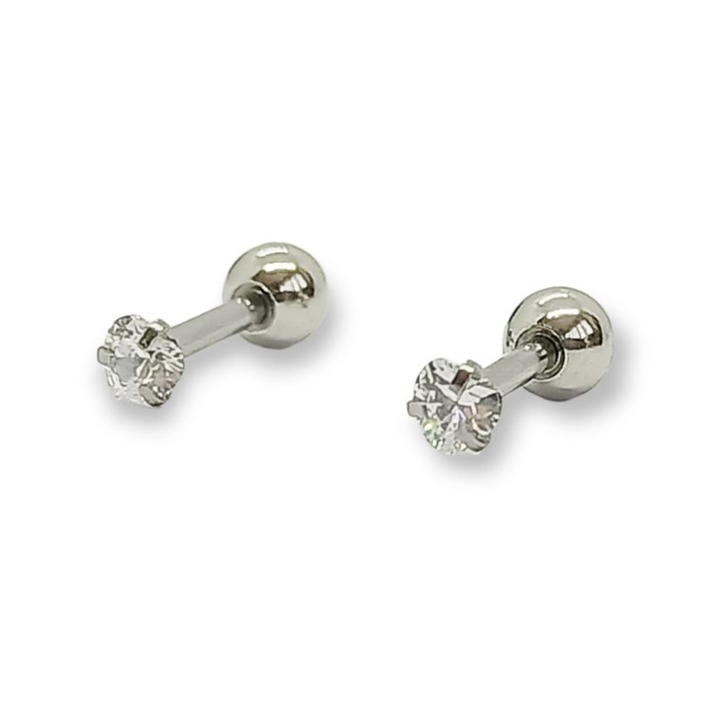 Aros Punto de Luz Acero Inoxidable Blanco Zirconio Corazon 3mm-2