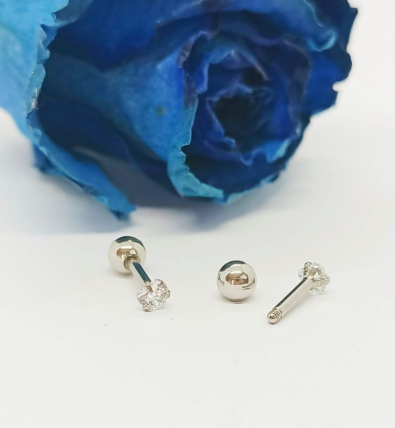 Aros Punto de Luz Acero Inoxidable Blanco Zirconio Corazon 3mm-7