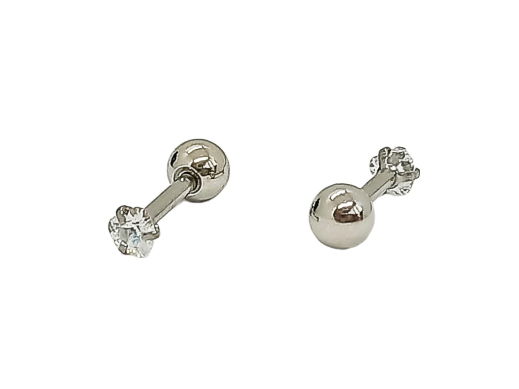 Aros Punto de Luz Acero Inoxidable Blanco Zirconio Corazon 3mm-0
