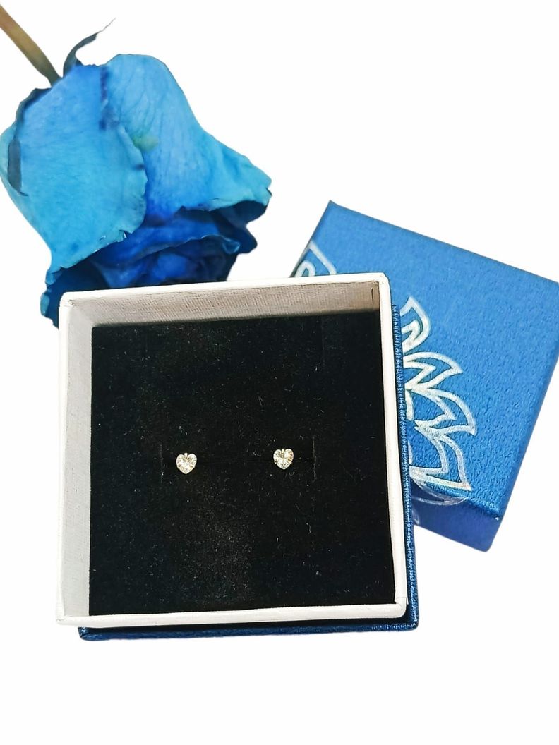 Aros Punto de Luz Acero Inoxidable Blanco Zirconio Corazon 3mm-1